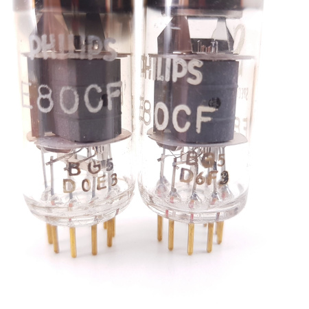 2 X E80CF PHILIPS TUBE. VALVO HAMBURG PROD. MATCHED PAIR. GOLD PIN. NOS/NIB. RCB370
