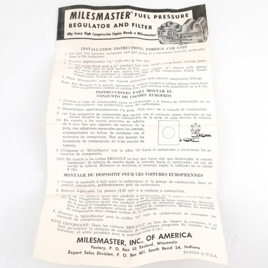 1 X MILES MASTER FUEL PRESSURE...