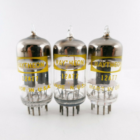 3 X 12AT7 TUBE. RAYTHEON BRAND. BLACK PLATES. SQ-GETTER. 1960s PROD. CF  ENA