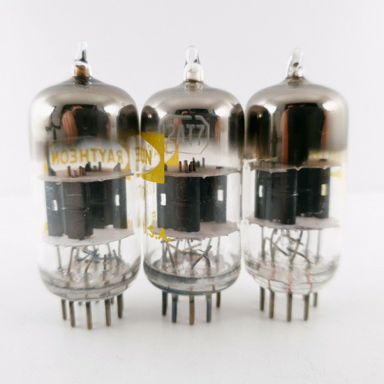 3 X 12AT7 TUBE. RAYTHEON BRAND. BLACK PLATES. SQ-GETTER. 1960s PROD. CF  ENA