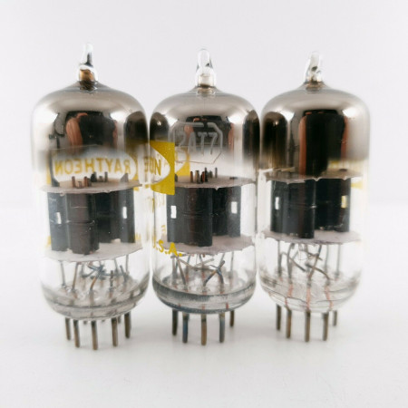 3 X 12AT7 TUBE. RAYTHEON BRAND. BLACK PLATES. SQ-GETTER. 1960s PROD. CF  ENA