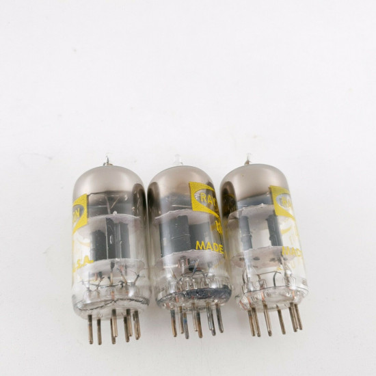 3 X 12AT7 TUBE. RAYTHEON BRAND. BLACK PLATES. SQ-GETTER. 1960s PROD. CF  ENA