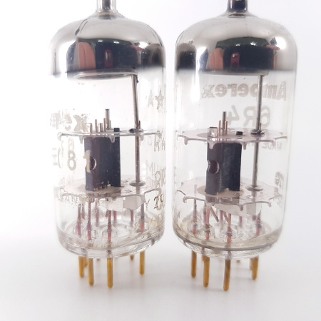 2 X 6R4 / EC81 AMPEREX TUBE. 1960s PHILIPS PROD. GOLD PIN. PQ. COPPER RODS. 15. MATCHED PAIR. CH81
