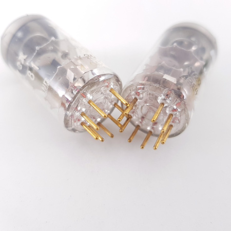2 X 6R4 / EC81 AMPEREX TUBE. 1960s PHILIPS PROD. GOLD PIN. PQ. COPPER RODS. 15. MATCHED PAIR. CH81