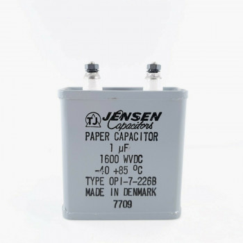 1 X 1uF 1600V JENSEN PAPER CAPACITOR. DENMARK. OPI-7-226B 74X69X30MM. 3 CP  ENA