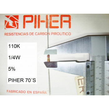 VINTAGE PIHER RESISTOR. 1/4W 110K 5% *4 PC* NEW ORIGINAL 1970´S