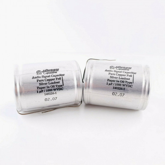 2 X 1uF 1000V JENSEN CAPACITOR. SILVER LEADOUT. AXIAL. 45.5X60MM. 14 CP  ENA