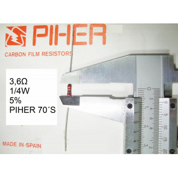 VINTAGE PIHER RESISTOR. 1/4W 3,6R 3,6Ohm 5% *4 PC* NEW ORIGINAL 1970´S+