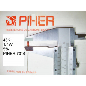 VINTAGE PIHER RESISTOR. 1/4W 43K 5% *4 PC* NEW ORIGINAL 1970´S