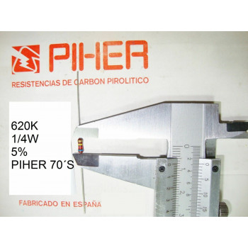 VINTAGE PIHER RESISTOR. 1/4W 620K 5% *4 PC* NEW ORIGINAL 1970´S+