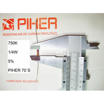 VINTAGE PIHER RESISTOR. 1/4W 750K 5% *4 PC* NEW ORIGINAL 1970´S+