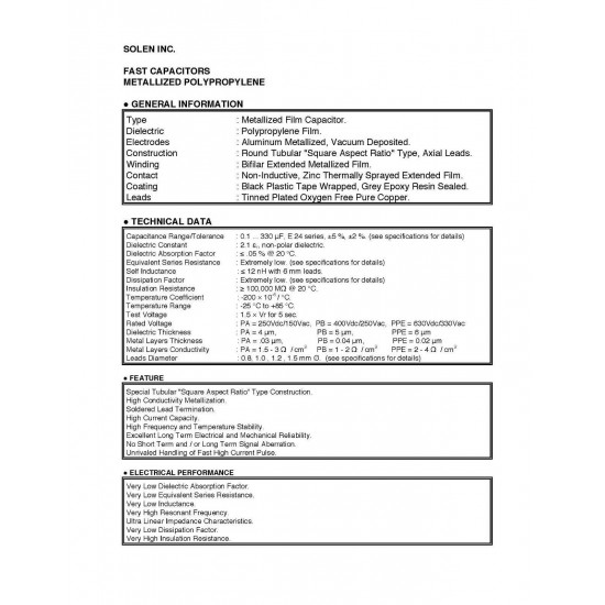 2 X 82uF 250V 5% SOLEN CAPACITOR. PA8200. AXIAL. 46X59MM. 5 CP  ENA