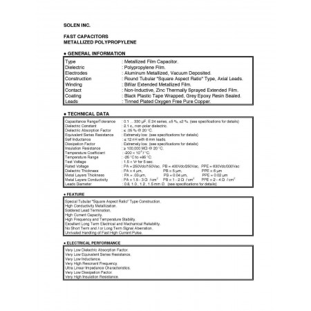 2 X 82uF 250V 5% SOLEN CAPACITOR. PA8200. AXIAL. 46X59MM. 5 CP  ENA
