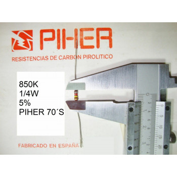 VINTAGE PIHER RESISTOR. 1/4W 850K 5% *4 PC* NEW ORIGINAL 1970´S