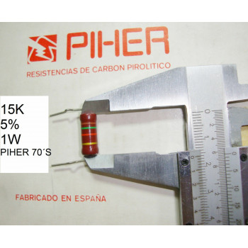 VINTAGE PIHER RESISTOR. 1W 15K 5% *1 PC* NEW ORIGINAL 1970´S