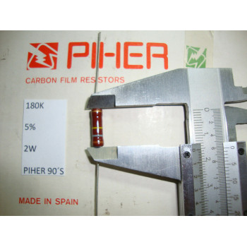 VINTAGE PIHER RESISTOR. 2W 180K 5% *1 PC* NEW ORIGINAL 1990´S+ RC1003
