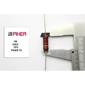 VINTAGE PIHER RESISTOR. 1W 100Ohm 100R 10% *1 PC* NEW ORIGINAL 1970´S+ RC569