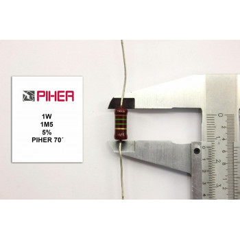 VINTAGE PIHER RESISTOR. 1W 1M5 5% *1 PC* NEW ORIGINAL 1970´S+