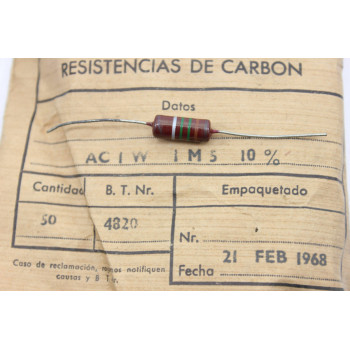 VINTAGE PIHER RESISTOR. 1W 1M5 10% *1 PC* NEW ORIGINAL 1960´S+