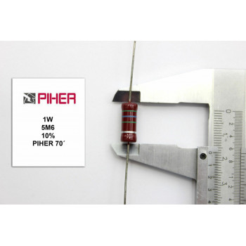 VINTAGE PIHER RESISTOR. 1W 5M6 10% *1 PC* NEW ORIGINAL 1970´S+