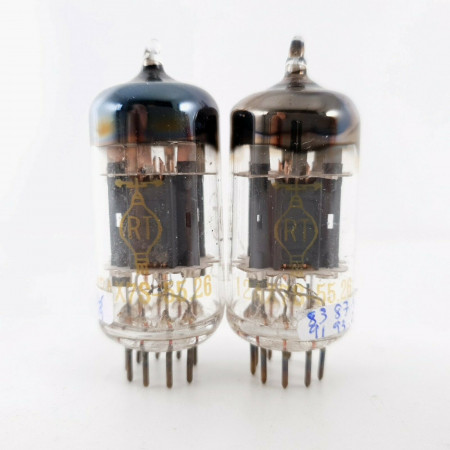 2 X 12AX7S RT TUBE. DUAL SOLID GETTER MESH ON TOP. 1950s. MATCHED PAIR. CQ  ENA