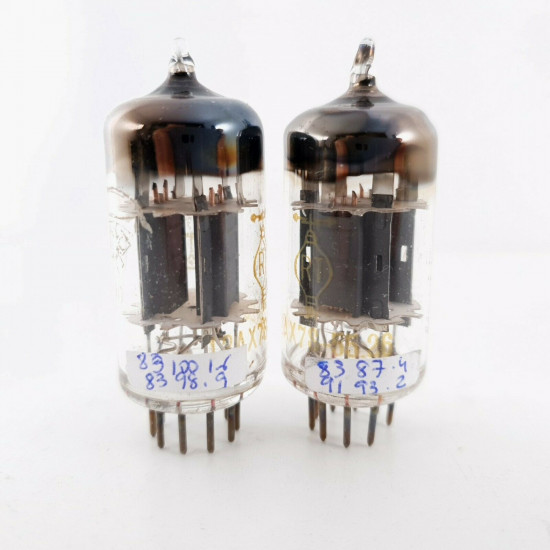 2 X 12AX7S RT TUBE. DUAL SOLID GETTER MESH ON TOP. 1950s. MATCHED PAIR. CQ  ENA