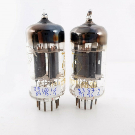 2 X 12AX7S RT TUBE. DUAL SOLID GETTER MESH ON TOP. 1950s. MATCHED PAIR. CQ  ENA