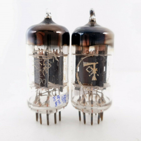 2 X 12AX7S RT TUBE. DUAL SOLID GETTER MESH ON TOP. 1950s. MATCHED PAIR. CQ  ENA