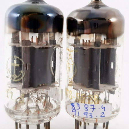 2 X 12AX7S RT TUBE. DUAL SOLID GETTER MESH ON TOP. 1950s. MATCHED PAIR. CQ  ENA