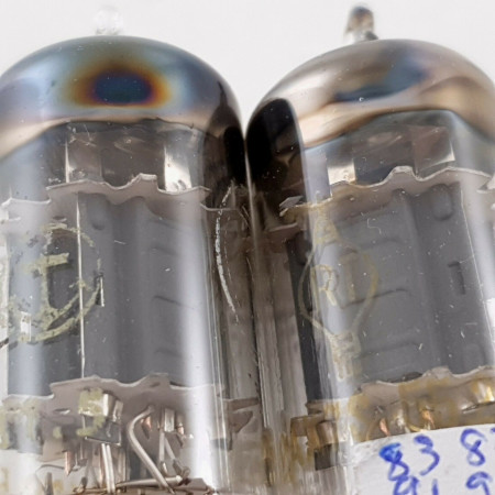 2 X 12AX7S RT TUBE. DUAL SOLID GETTER MESH ON TOP. 1950s. MATCHED PAIR. CQ  ENA
