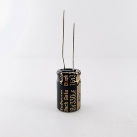 1 X 330uF 16V RUBYCON BLACK GATE. NEW HIGH QUALITY CAPACITORS. 17 CQ  ENA